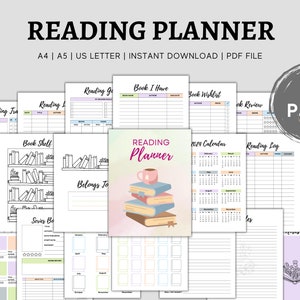 Book Reading Planner Bundle Printable, Reading planner 2024, Reading Journal, Reading Challenges, Book review log book, Instant Download