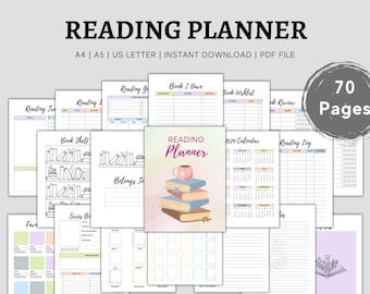 Book Reading Planner Bundle Printable, Reading planner 2024, Reading Journal, Reading Challenges, Book review log book, Instant Download