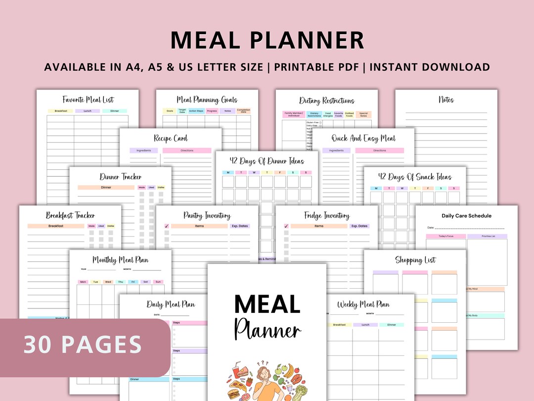 Meal Planner Bundle Printable | Weekly Meal Prep Planner | Grocery List ...