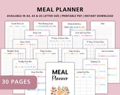 Meal Planner Bundle Printable | Weekly Meal Prep Planner | Grocery List & Recipe Tracker | Food Diary | Kitchen Organization Printable