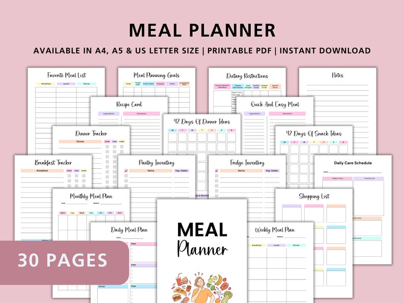 Meal Planner Bundle Printable | Weekly Meal Prep Planner | Grocery List ...