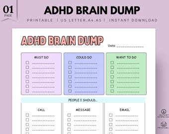 ADHD Brain Dump Printable Planner: Task Organizer & Reminder (PDF Download)