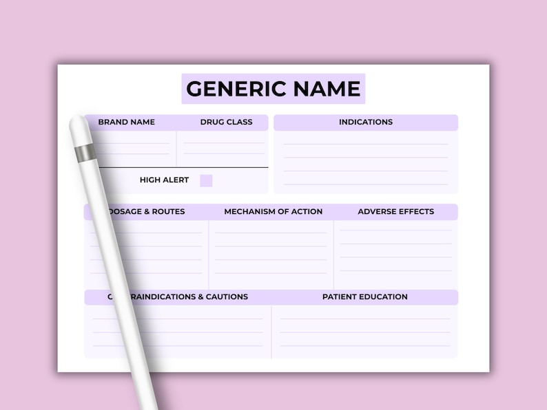 Drug Card Design Pharmacology Flashcard Template | Nursing Flashcards | Drug Study Cards ...