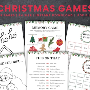 25 Printable Christmas Activities, Christmas Activity Bundle, Christmas Party Games, Christmas Coloring pages, Christmas games for kids