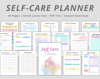 Self Care Planner Printable, Self-Love Journal, Mental Health Worksheet Kit, Wellness Planner Bundle, Mindfulness Journal, Instant Download