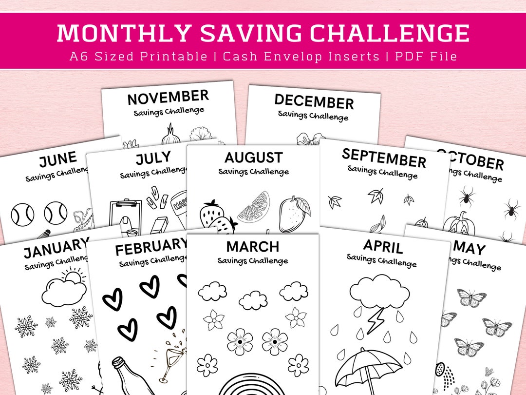 12 Monthly Savings Challenge Bundle, Money Challenge, A6 Mini Savings ...