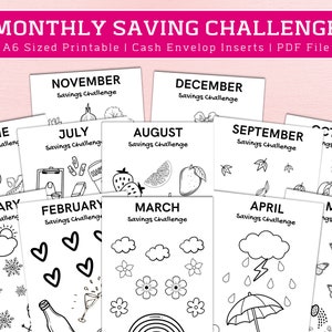 12 Monthly Savings Challenge Bundle, Money Challenge, A6 Mini Savings Challenge Bundle, Savings Tracker Printable, Instant Download