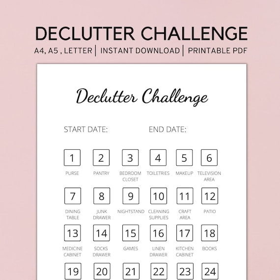 30 Day Declutter Challenge, Declutter Tracker Printable, Cleaning Schedule, PDF - A4 - A5 - LETTER