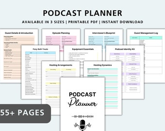 Editable Podcast Planner BUNDLE Pack. Podcast Template Content Calendar, Podcast Checklist, Printable Pod Cast Interview Script & Tracker