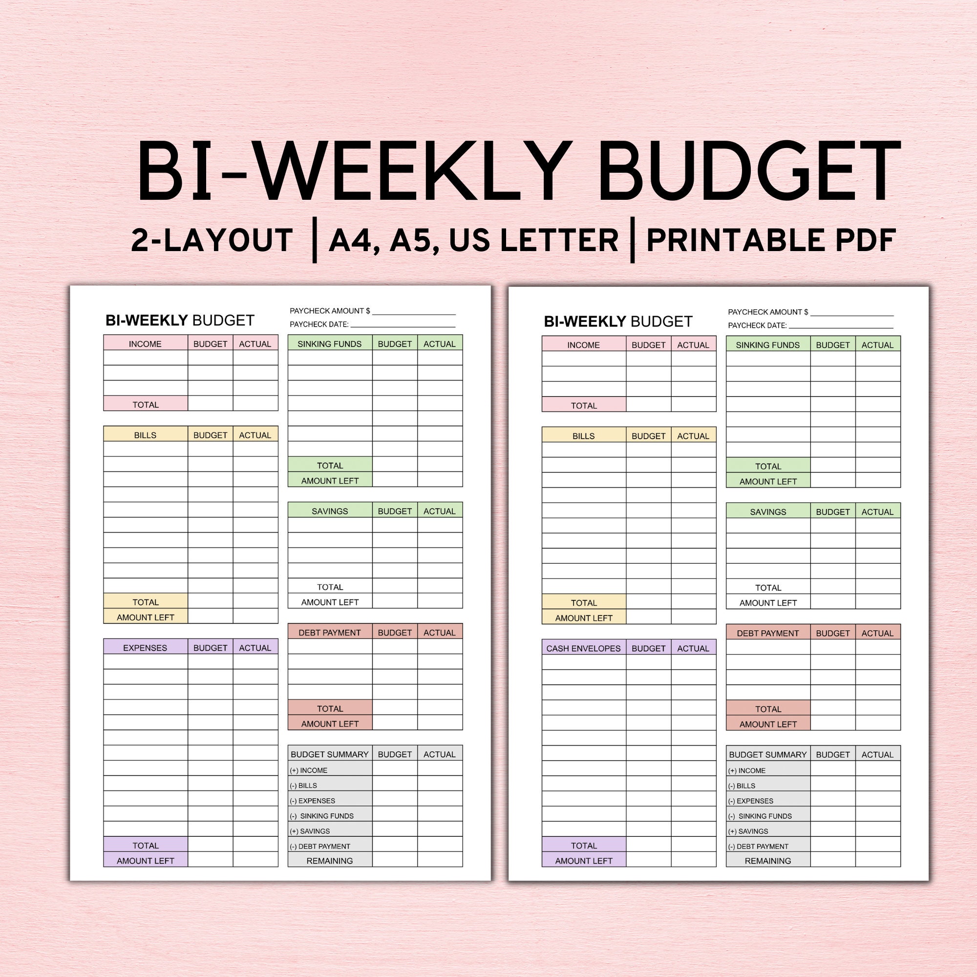 Bi Weekly Budget Planner Template Paycheck Budget Printable Etsy