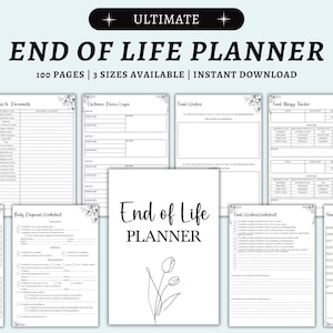 Planificador de fin de vida, Carpeta de emergencia, Planificador de funerales imprimible, Planificador de tranquilidad, Carpeta de planificación patrimonial, ¿Qué pasaría si...?, Preparativos finales