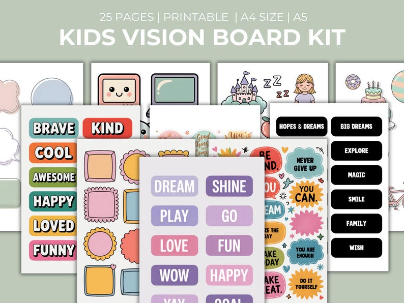 Kids Vision Board Kit Printable , Children Goal Setting Activity ...
