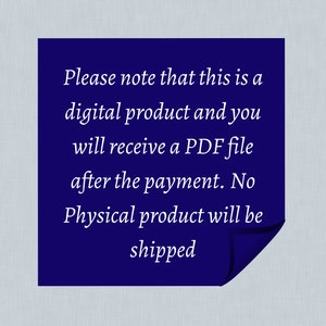 May include: A blue sticky note with white text that reads: "Please note that this is a digital product and you will receive a PDF file after the payment. No Physical product will be shipped."