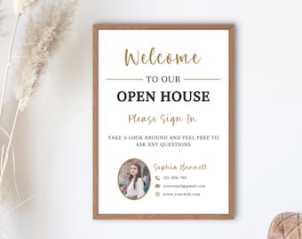 Editable Open House Welcome Sign: Canva Template (8.5" x 11")