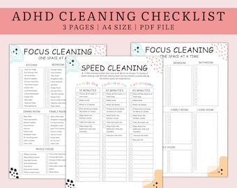 ADHD cleaning checklist, cleaning checklist,speed cleaning, focus cleaning checklist, Adhd Cleaning Planner, Adhd to do list