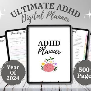 2024 Planificador de TDAH para adultos, Planificador digital de TDAH, Planificador digital fechado, Planificador de productividad de TDAH, Planificador de iPad, Planificador de buenas notas