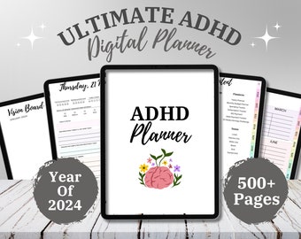 2024 Planificador de TDAH para adultos, Planificador digital de TDAH, Planificador digital fechado, Planificador de productividad de TDAH, Planificador de iPad, Planificador de buenas notas