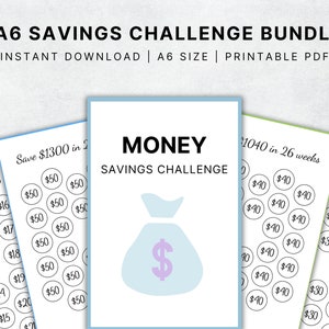 A6 Savings Challenge Tracker Bundle, Money Trackers, A6 Cash binder & Envelope, A6 Saving Funds, Printable Savings Challenge, PDF