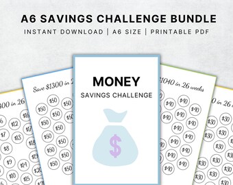 A6 Savings Challenge Tracker Bundle, Money Trackers, A6 Cash binder & Envelope, A6 Saving Funds, Printable Savings Challenge, PDF