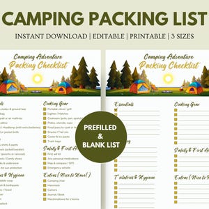 Camping Pack Checklist Liste | Vorausgefüllte und leere Checkliste | Outdoor Reiseplaner | Familie Camping Veranstalter | Scouts Trip Checkliste.