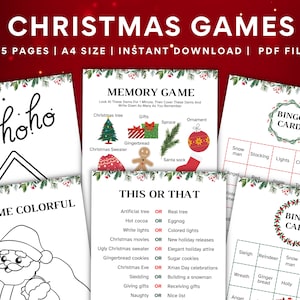 25 Printable Christmas Activities, Christmas Activity Bundle, Christmas Party Games, Christmas Coloring pages, Christmas games for kids