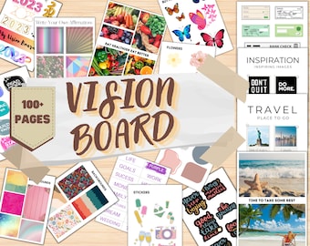 Vision Board Vorlage 2023, Vision Board Kit 2023, Vision Board mit Affirmationen, Überfluss Checks, Dream Board Kit, Inspirierende Zitate