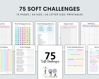 75 Soft Challenge Tracker zum Ausdrucken, 75 Tage Challenge zum Ausdrucken, 75 einfache Herausforderungen Fitness Journal, Mahlzeitenplaner, Instant Download
