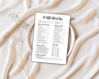 A Little About Me  Worksheet | Favorite Things Questionnaire | Employee Appreciation Survey | Get to Know Me Printable | Teacher Staff Form