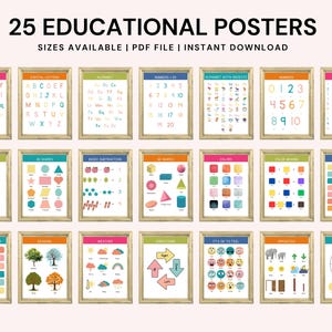 Educational Posters Printable Bundle: Preschool Homeschool Decor (PDF Download)