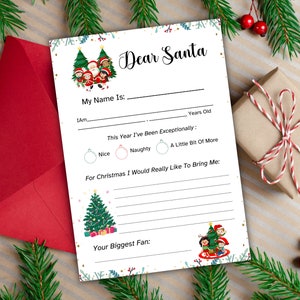 Carta a Papá Noel para imprimir, carta para niños a Papá Noel, lista de deseos navideños, actividad de tradiciones navideñas con Papá Noel, carta navideña para niños, instantánea