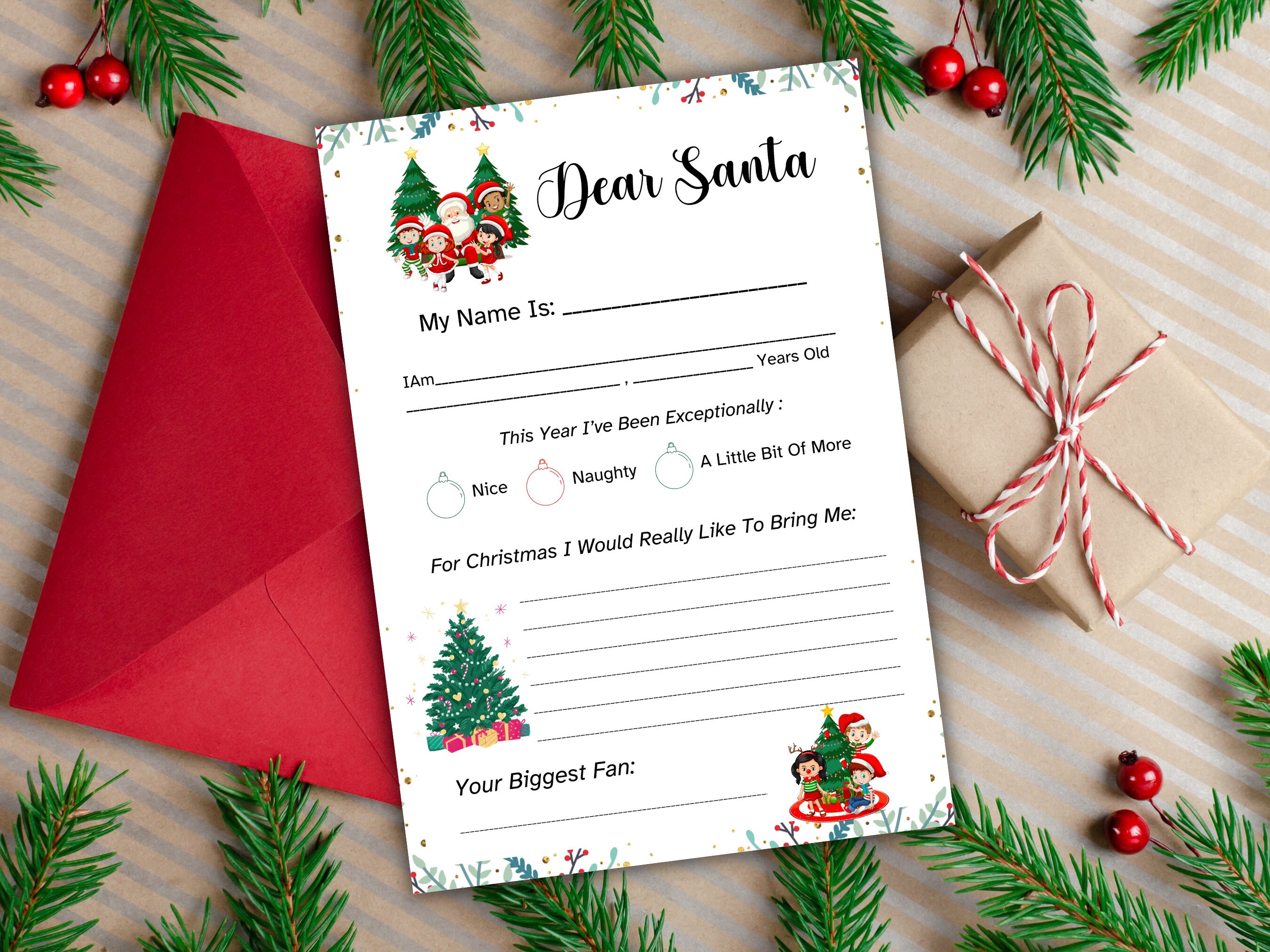 Letter to Santa Printable, Kids Letter to Santa, Christmas Wish