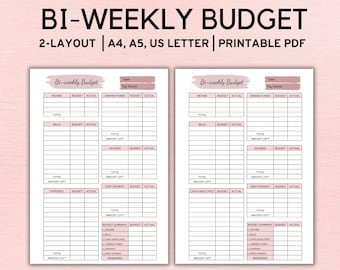 Pink Bi Weekly Budget Planner Template, Paycheck Budget Printable, Budget Template A4 A5 Letter PDF