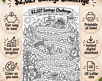 2027 Savings Challenge Printable, Save 2,027 Dollars in 2027, Money Saving Tracker, Cash Stuffing Challenge, Budget Game, Savings Goal