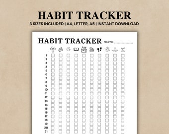 Habit Tracker imprimable, mensuelHabit Tracker, modèle de suivi des habitudes quotidiennes, suivi de la routine, défi des habitudes de 30 jours
