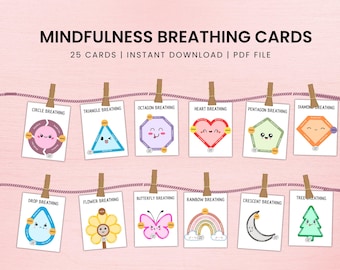 Mindfulness Breathing Cards For Kids, Mindful Breathing Activities, Techniques for Calming Anxiety with Breathing Cards, Instant Download