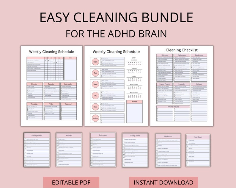 Adhd Cleaning Checklist Editable Adhd Cleaning Schedule Adhd Etsy UK