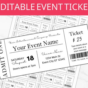 Event Ticket Vorlage, Event Ticket bearbeitbar, Event Ticket druckbar, DIY Event Ticket, Geschenk für ihn, Musical, Theatershow, Konzert