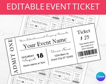 Event Ticket Template, Event Ticket Editable, Event Ticket Printable, DIY Event Ticket, Gift for him, Musical, Theatre Show, Concert