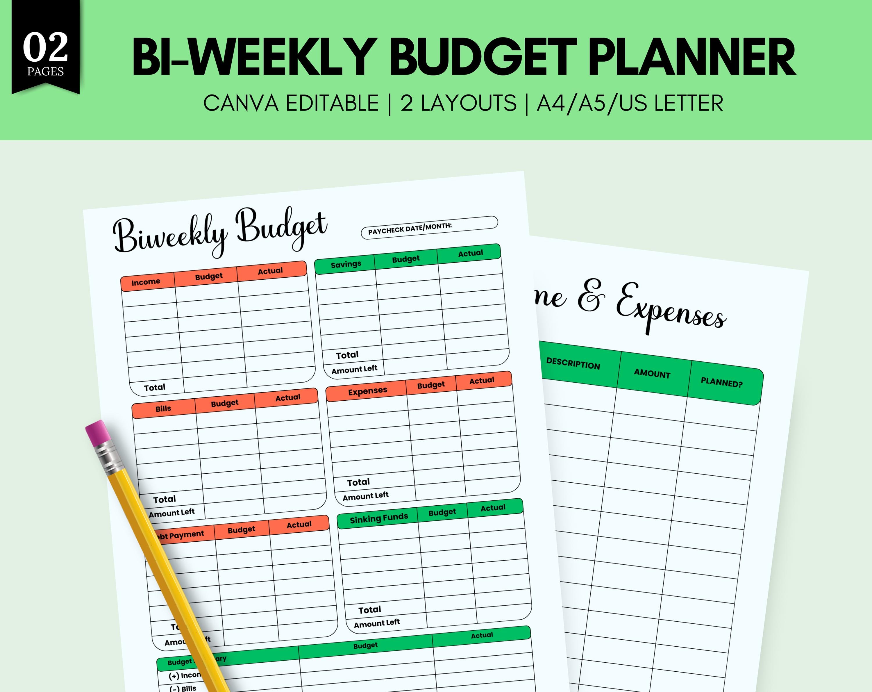 Bi-weekly Budget Planner Printable | Income & Expense Tracker | Finance ...