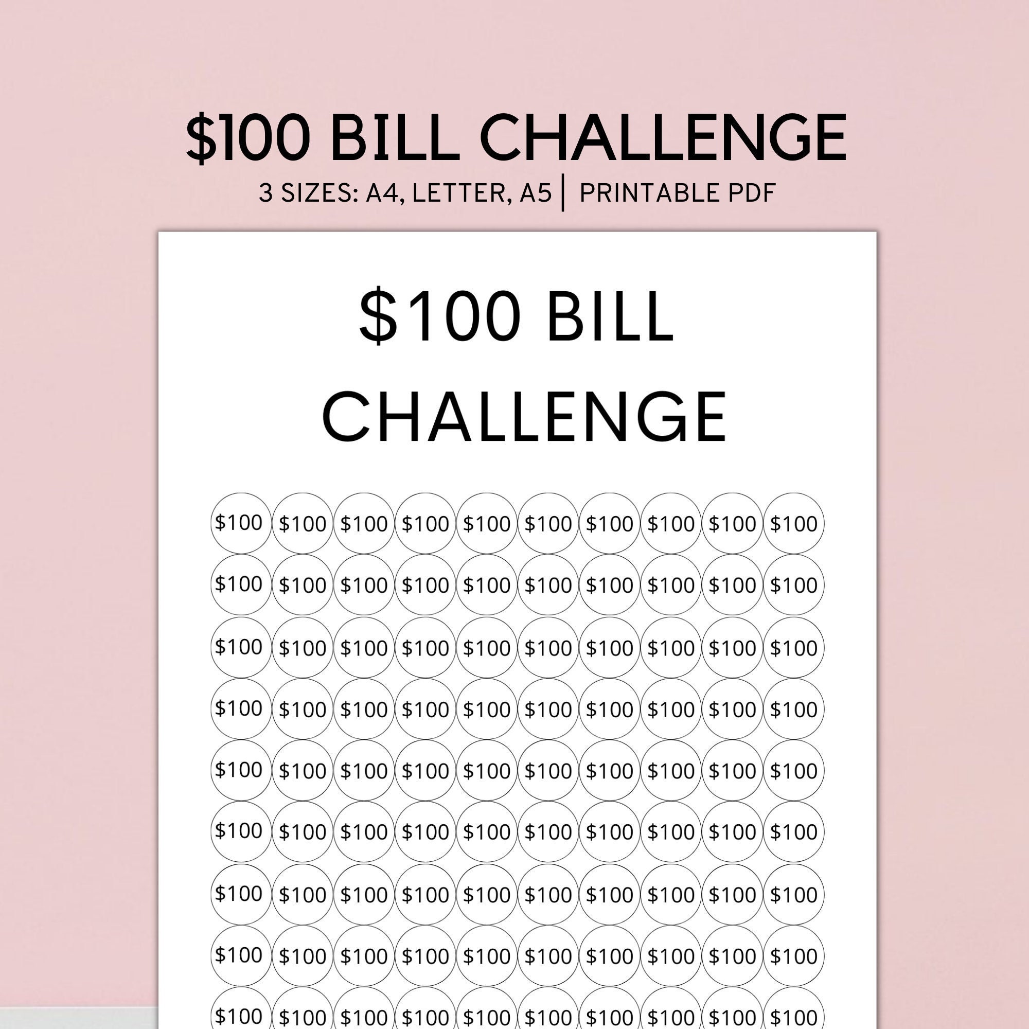 5k in 100 Days Savings Tracker Printable Files, Save 5050 in
