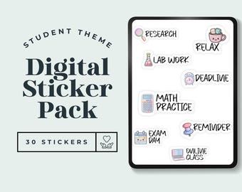 Student Goodnotes Digital Stickers, Cute Study Planner Stickers, School & College Themed Digital Sticker Pack for iPad, Goodnotes