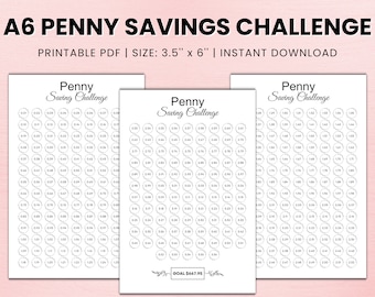 1p Savings Challenge, A6 Penny Savings Challenge, Low Income Savings Challenge, A6 Sized Mini Savings Challenge Trackers, Printable PDF