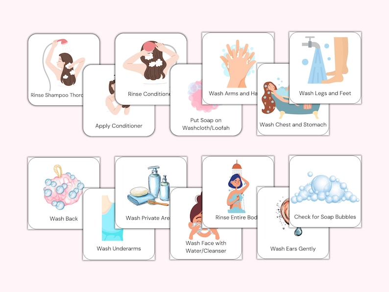 Shwer Routine Card Shower Routine Cards: Visual Schedule for Kids & Adults (PDF) - Etsy