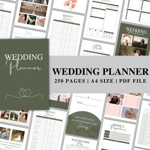 250 pagina&#39;s Wedding Planner Template Bundel, Wedding Planner Template Afdrukbaar, Wedding Planning Checklist, Wedding Route, Canva bewerkbaar