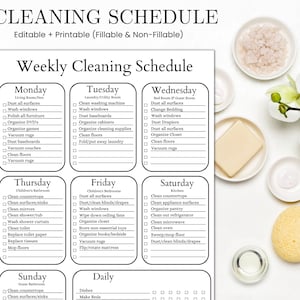 Editable Weekly Cleaning Schedule, Cleaning Planner Printable, Cleaning Checklist, Cleaning Routine, House Chores, Cleaning Template, PDF