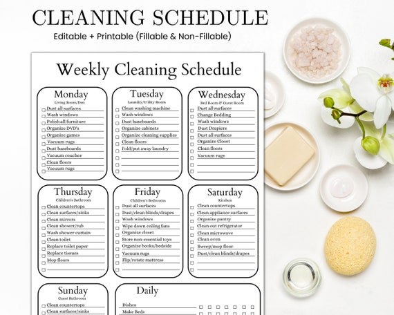 Editable Weekly Cleaning Schedule, Cleaning Planner Printable, Cleaning Checklist, Cleaning Routine, House Chores, Cleaning Template, PDF