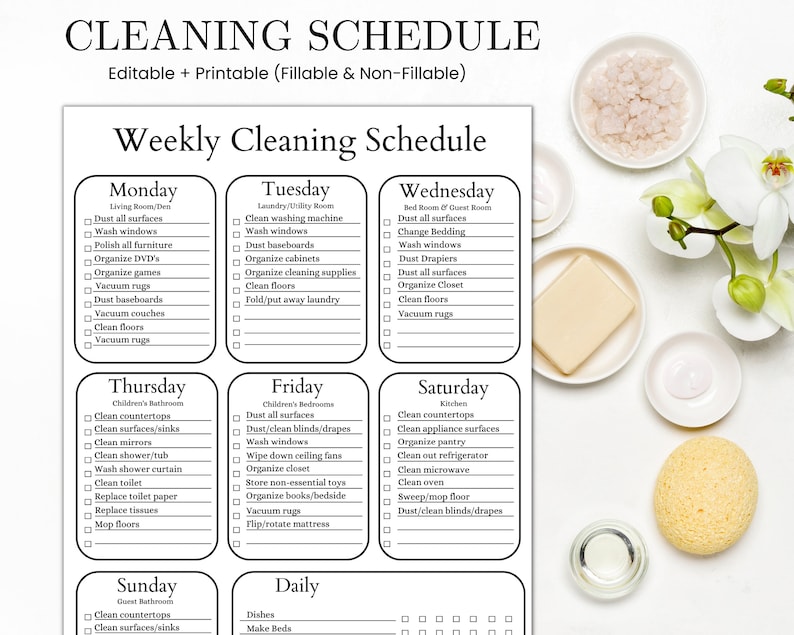 Editable Weekly Cleaning Schedule, Cleaning Planner Printable, Cleaning Checklist, Cleaning Routine, House Chores, Cleaning Template, PDF image 1
