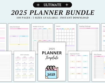 2025 Planner Printable | Ultimate All-in-One Planner PDF | Daily, Weekly, Monthly Organizer | Goal Setting, Habit Tracker, Budget Planner