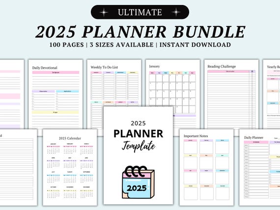 2025 Planner Printable | Ultimate All-in-One Planner PDF | Daily, Weekly, Monthly Organizer | Goal Setting, Habit Tracker, Budget Planner
