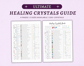 Printable Healing Crystal Reference Guide, Crystal Meaning Guide, Gemstone Reference Sheet, Digital Crystal Cards, Instant Download